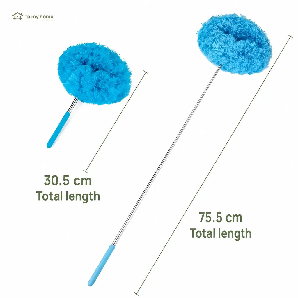 Lightweight extendable microfiber ceiling fan duster with slanted dust-locking head for walls, corners and everyday hard-to-reach home cleaning without ladders Tomyhome Global