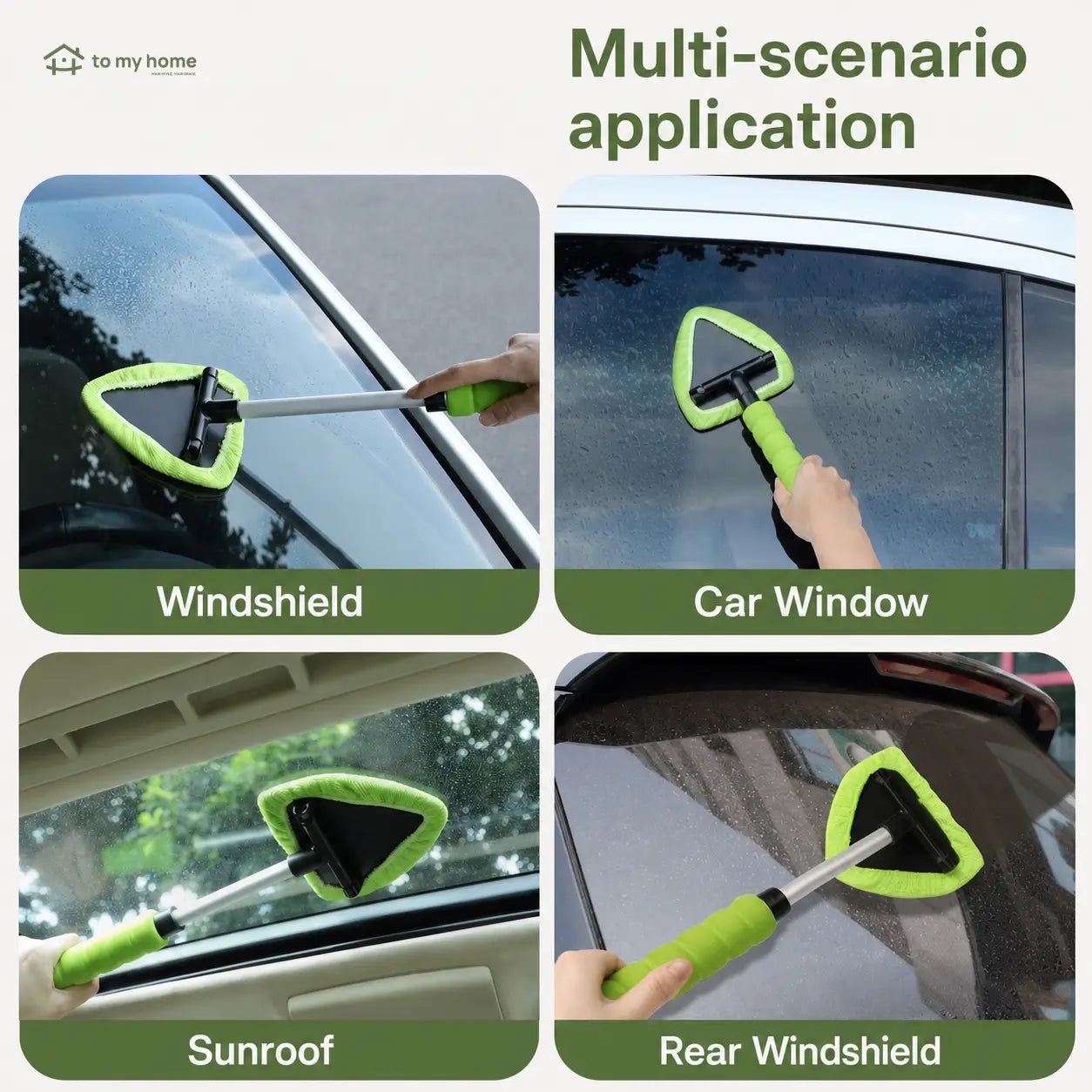 Extendable Windshield Cleaning Tool with 180° Swivel Head and 4 Reusable Microfiber Pads for Interior and Exterior Cars, Trucks, SUVs, and RVs Tomyhome Global
