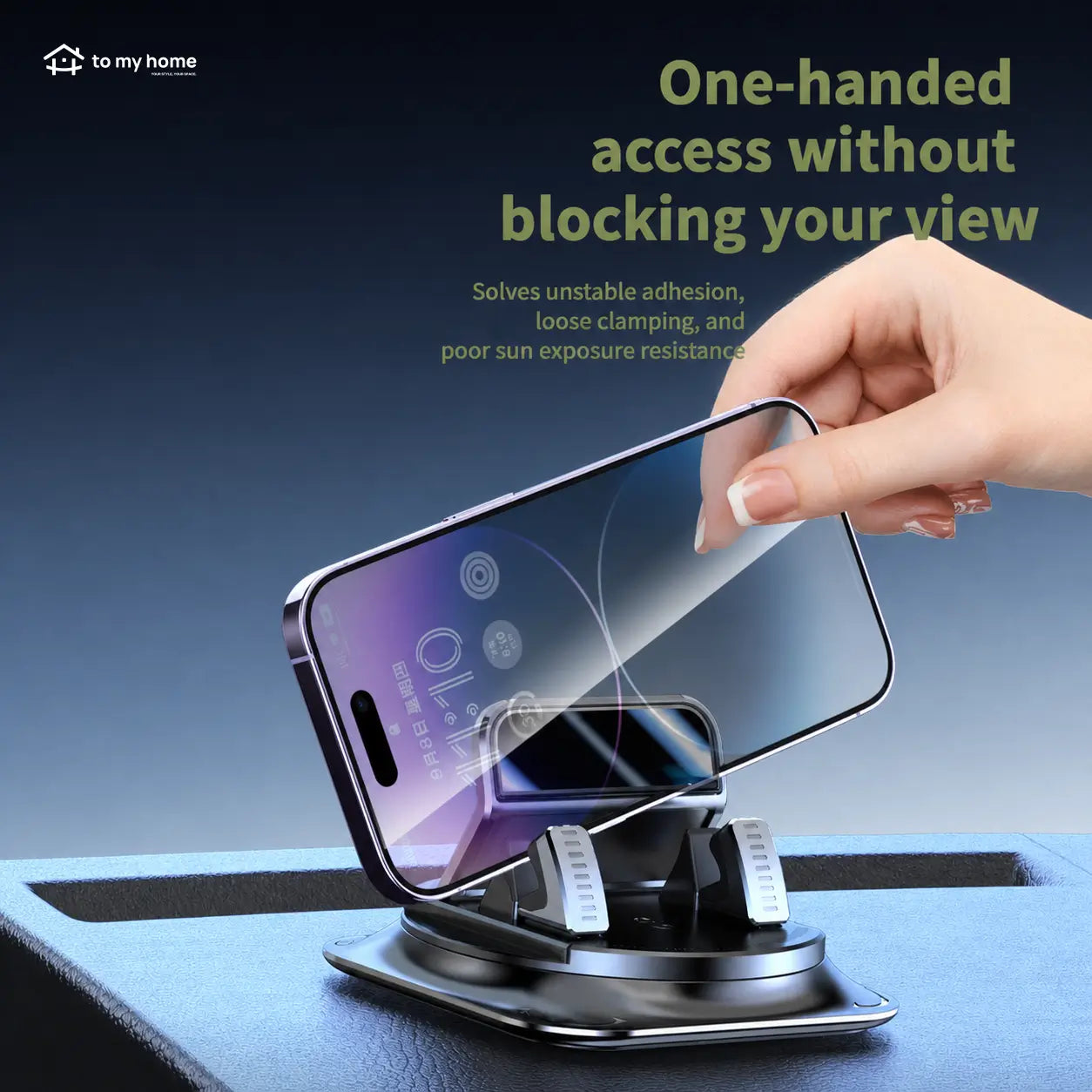 360° Rotating Car Phone Holder with Suction Cup Base for Stable Dashboard Navigation, One-Handed Use, iPhone and Android Phones in Most Cars Tomyhome Global