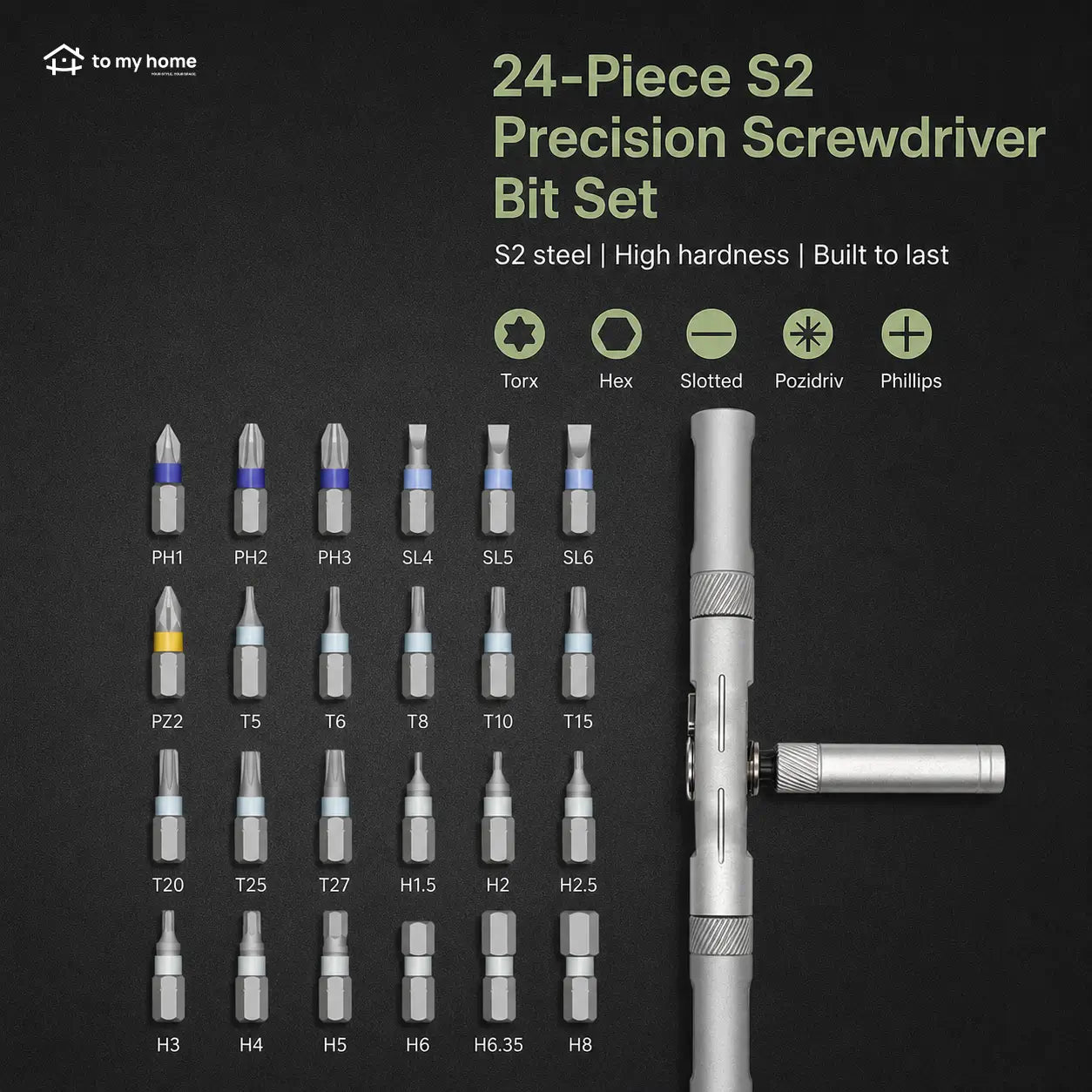 Portable 24-piece precision screwdriver kit with reversible ratchet handle and magnetic bits for quick furniture assembly, computers, bicycles, and household fixes Tomyhome Global