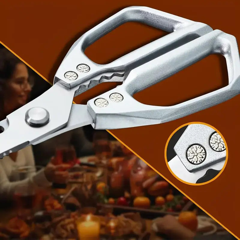 Sharp All-Purpose Stainless Steel Kitchen Scissors Heavy-Duty Poultry Shears Dishwasher Safe Silver Cooking Tool for Chicken Bones Turkey Meat and Food