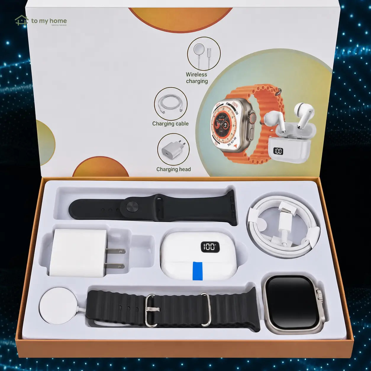 Portable 6-in-1 smartwatch kit with Bluetooth earbuds, 20W fast charger, Type-C cable and magnetic charging for everyday connectivity on the go Tomyhome Global