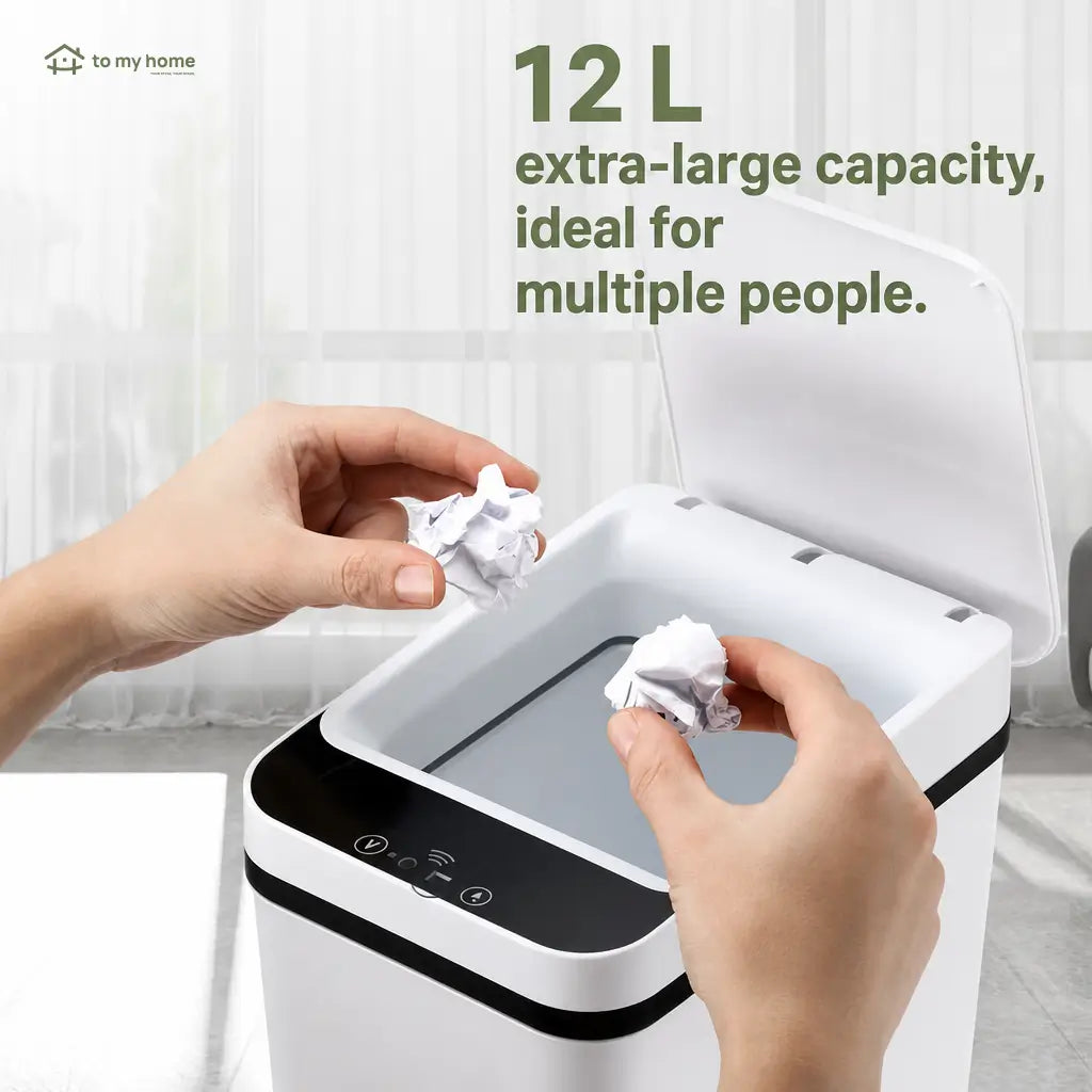 12L Touchless Motion Sensor Trash Can with Airtight Lid, Slim Waterproof Design, and Low-Noise Lid for Kitchen, Bathroom, Bedroom, Office Use Tomyhome Global