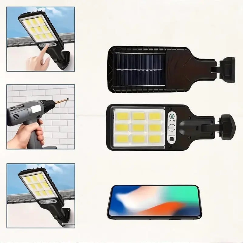 Solar LED Street Lights IP65 Waterproof Motion Sensor 3 Modes with Remote for Outdoor Pathway Backyard Garden Driveway Security Lighting Set