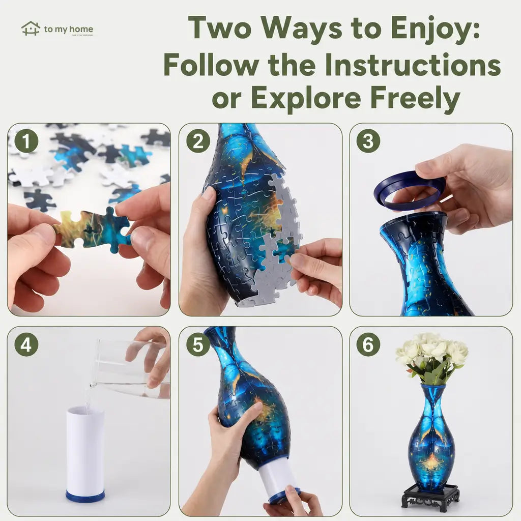 160-Piece 3D Puzzle Vase with Detachable Water Cup for Adult Jigsaw Fans, Creative Flower Arrangements, and Tabletop Home Decor Tomyhome Global