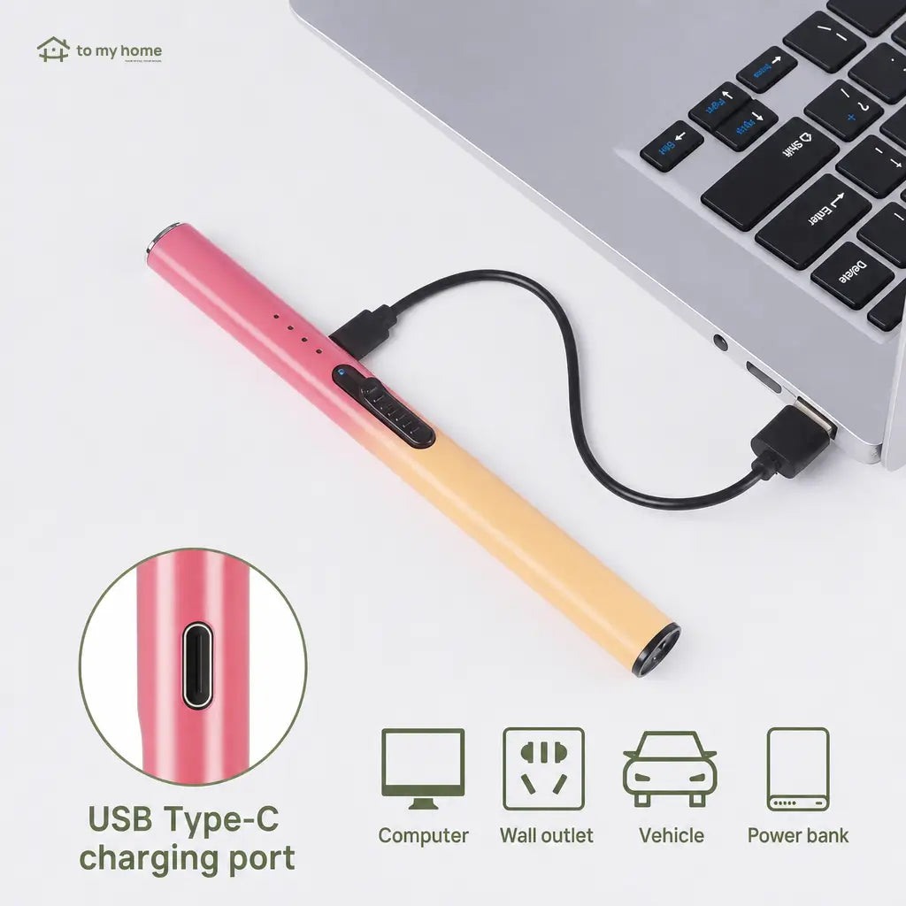 Electric candle lighter with LED indicators and compact pen design for safe candle lighting and thoughtful gifts for adults at home Tomyhome Global