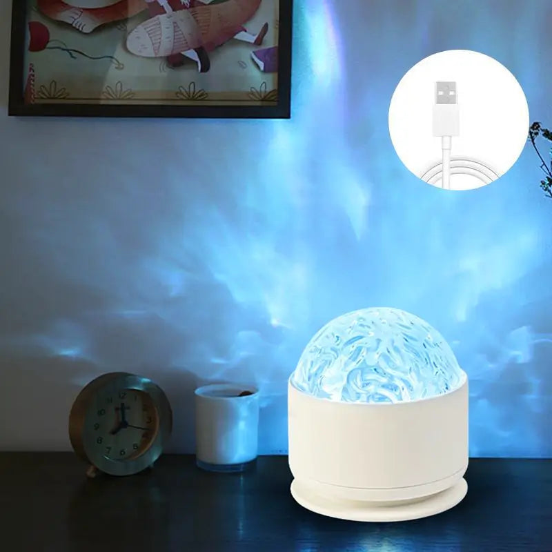 Luz Projetora 3D de Ondas de Água e Mar com Modo RGB de 16 Cores e Controlo Remoto para Relaxamento no Quarto, Ambiente Noturno Romântico e Iluminação Decorativa de Ambiente