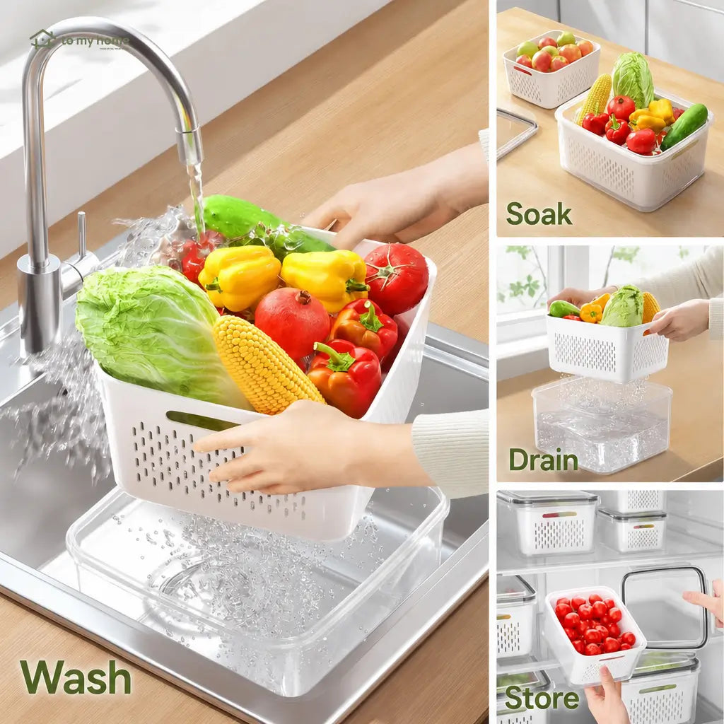 5-Pack Stackable Fridge Organizer Containers with Removable Colanders and Airtight Lids for Produce, Salad, Berries, Leftovers, and Meat Tomyhome Global