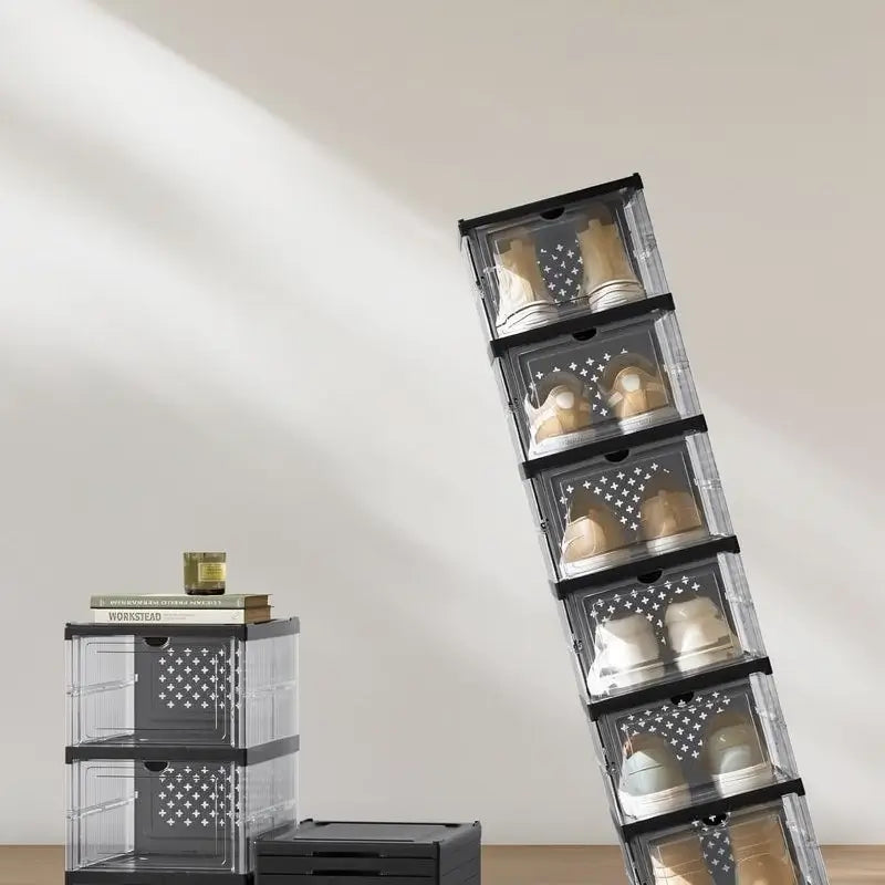 Foldable Stackable Shoe Boxes Clear Plastic Storage for Large Footwear up to 31 cm High-Quality PP Material Space-Saving Design Portable Organizer