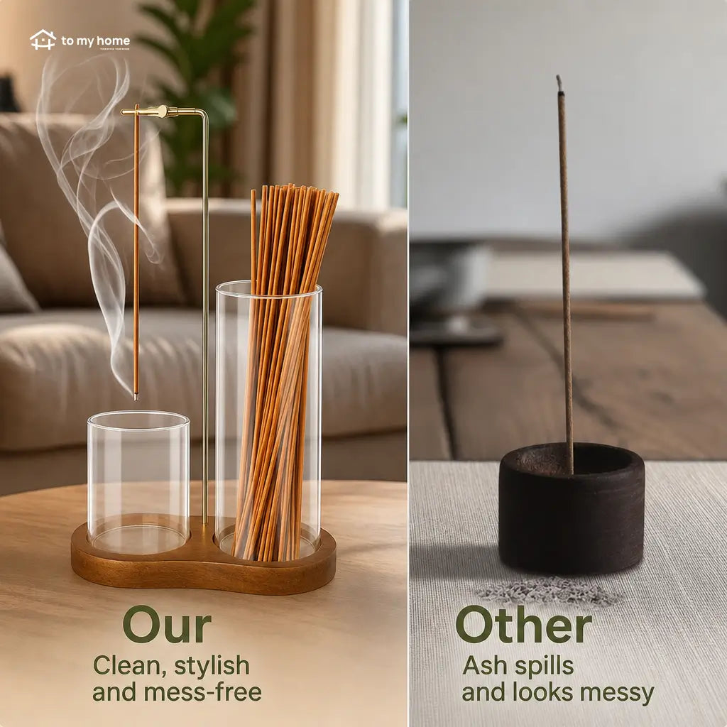 2-in-1 wooden incense and candle holder with removable glass ash catcher for meditation, yoga, bedroom and minimalist home decor Tomyhome Global