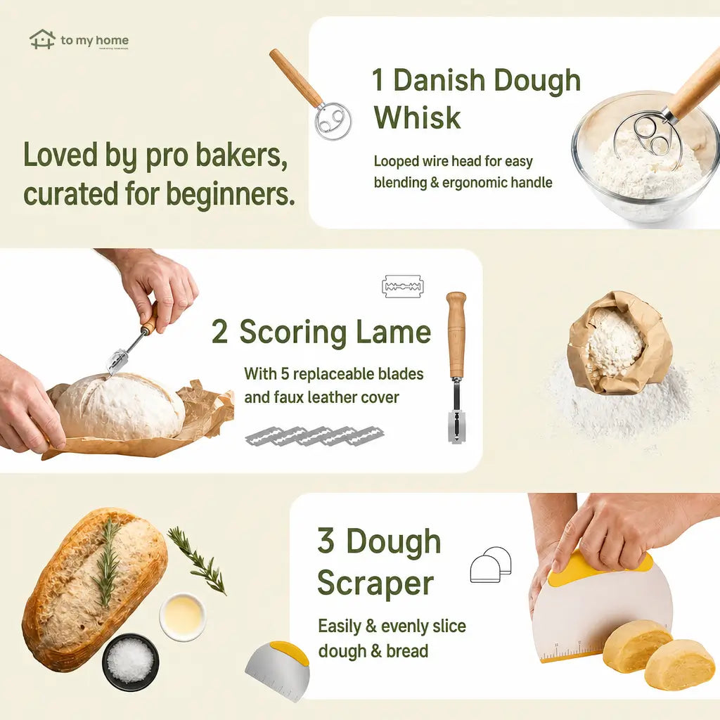Complete sourdough starter kit with 1 L (34 oz) jar, silicone proofing baskets and tools for beginner home bread baking Tomyhome Global