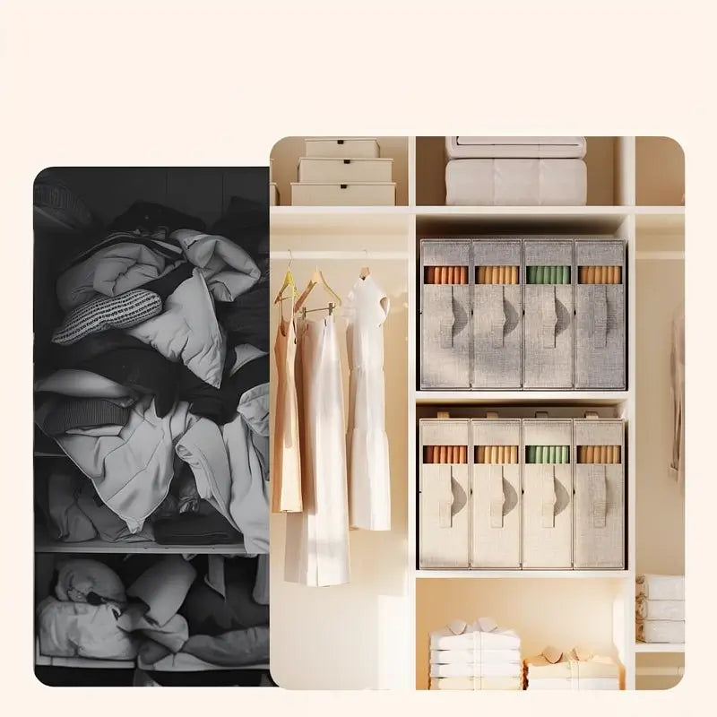 4 Pack Foldable Bed Sheet Organizers for Linen Closet Dustproof Bedding Storage Boxes with Clear Window for Blankets and Sheet Sets Home Storage