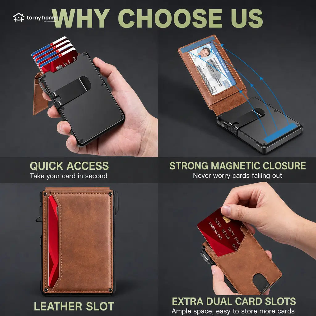Men’s Slim RFID Blocking Bifold Wallet with Pop-Up Card Access, Removable Money Clip and ID Window for Everyday Pocket Carry Tomyhome Global