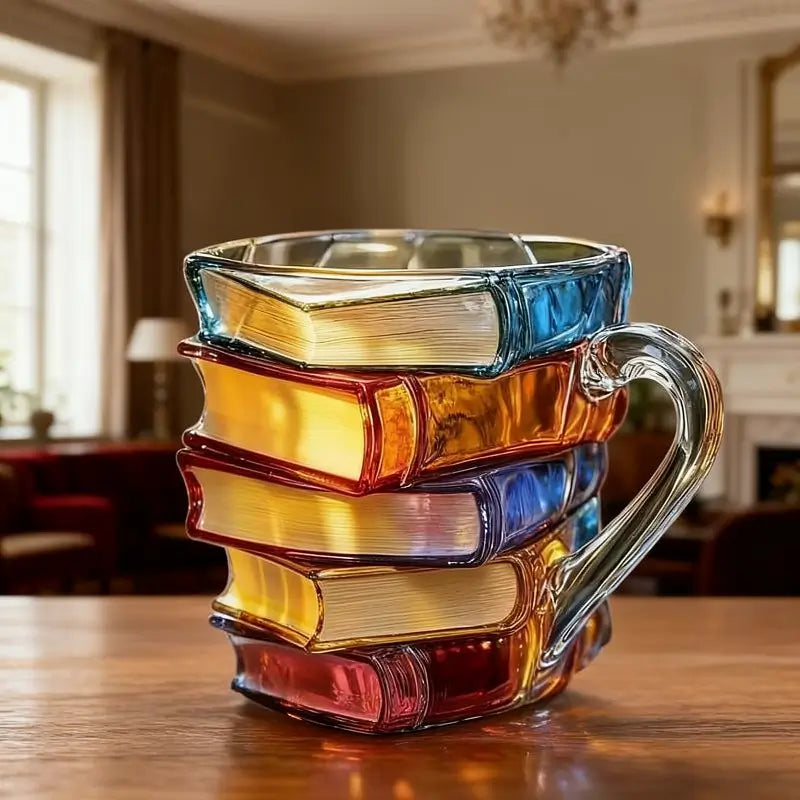 3D Stacked Book Coffee Mug Ceramic Literature Lover Cup Creative Library Style Porcelain Tea Mug Christmas Gift for Bookworms Home Office Decor