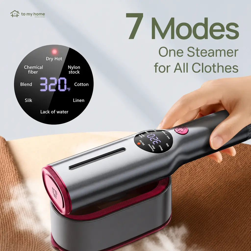 Portable 2-in-1 garment steamer iron with 7 modes, LCD display and swivel handle for travel and quick touch-ups at home Tomyhome Global