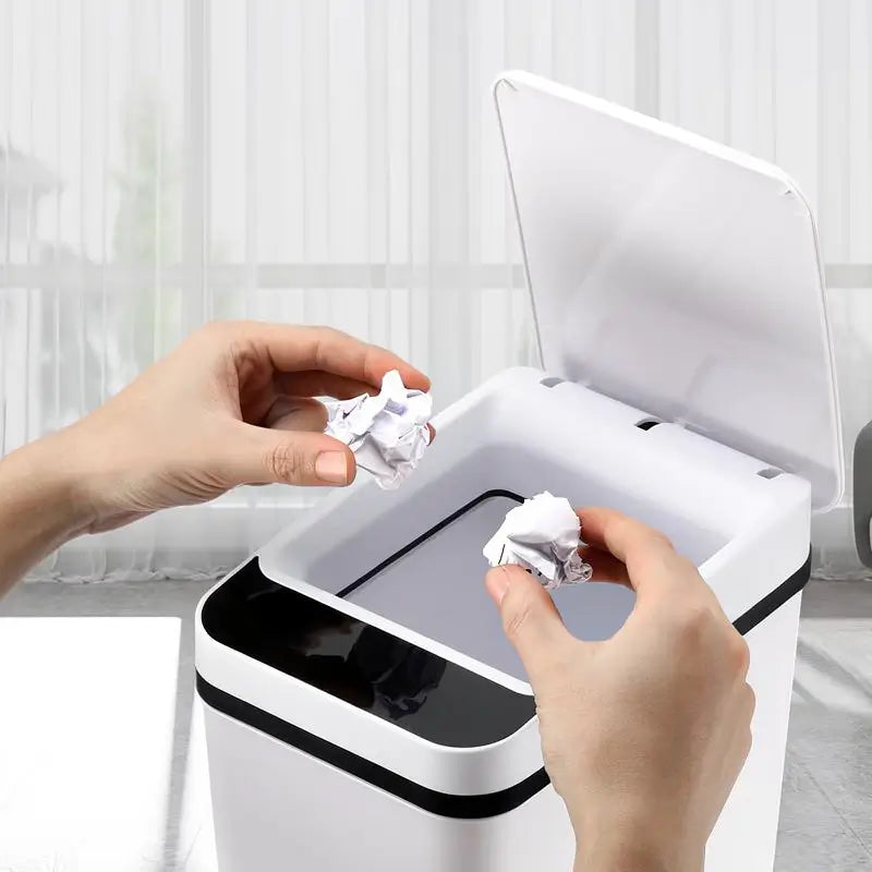 Touchless Automatic Garbage Can 12L Slim Motion Sensor Bin for Bathroom Bedroom Office Kitchen Waterproof Waste Storage Smart Lid Trash Box