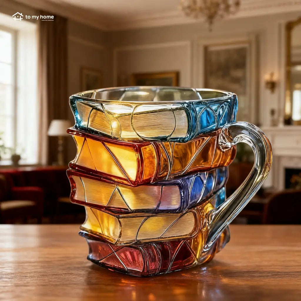 Stackable book-shaped ceramic mug with colorful 3D artwork, heat-resistant handle, reusable coffee cup creative gift for readers at home or office Tomyhome Global