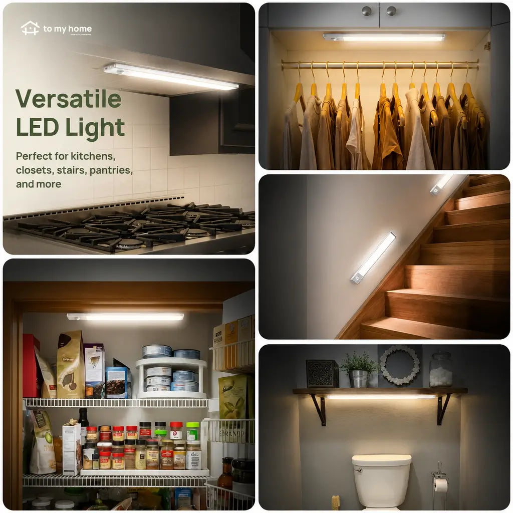 Under cabinet motion sensor lights, USB-C rechargeable dimmable 76 LED white light bars for kitchens, closets, pantries and stairs, 2 pack Tomyhome Global