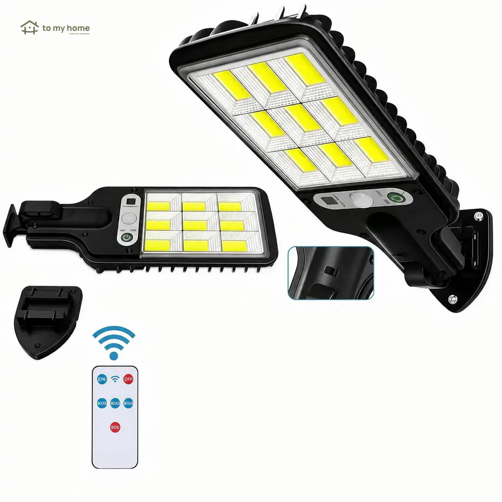 4-Pack Solar LED Outdoor Street Lights with Motion Sensor, Remote Control and 3 Modes for Pathways, Garages and Backyards Tomyhome Global