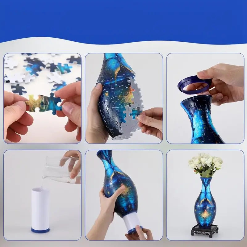 Vase Puzzle 3D Décoratif Pot Jardinière Art Récipient pour Arrangements Floraux Réels Décoration Intérieure Cadeau DIY Créatif Femme Anniversaire Fête des Mères Occasion Spéciale
