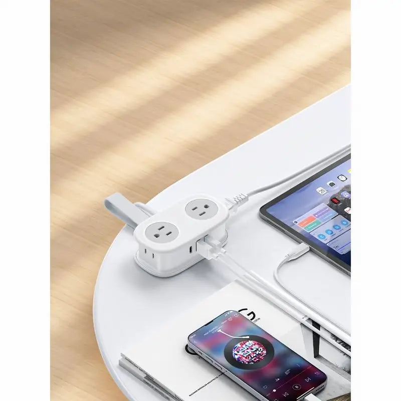 Compact Travel Power Strip 4 AC Outlets 3 USB Ports 1.2m Wrapped Cord Portable Charging Station for Hotel Cruise Essentials Office Power Hub