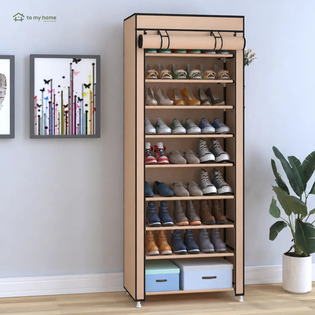 Black 10-Tier Shoe Rack with Dustproof Cover, Adjustable Standing 27-Pair Storage Shelf for Entryways, Closets, Bedrooms and Small Space Home Organization Tomyhome Global