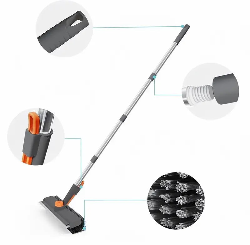 3-in-1 Floor Scrub Brush with Long Handle Heavy-Duty Stiff Bristles and Scraper for Cleaning Bathroom Shower Patio Garage Kitchen Wall and Tile Deck