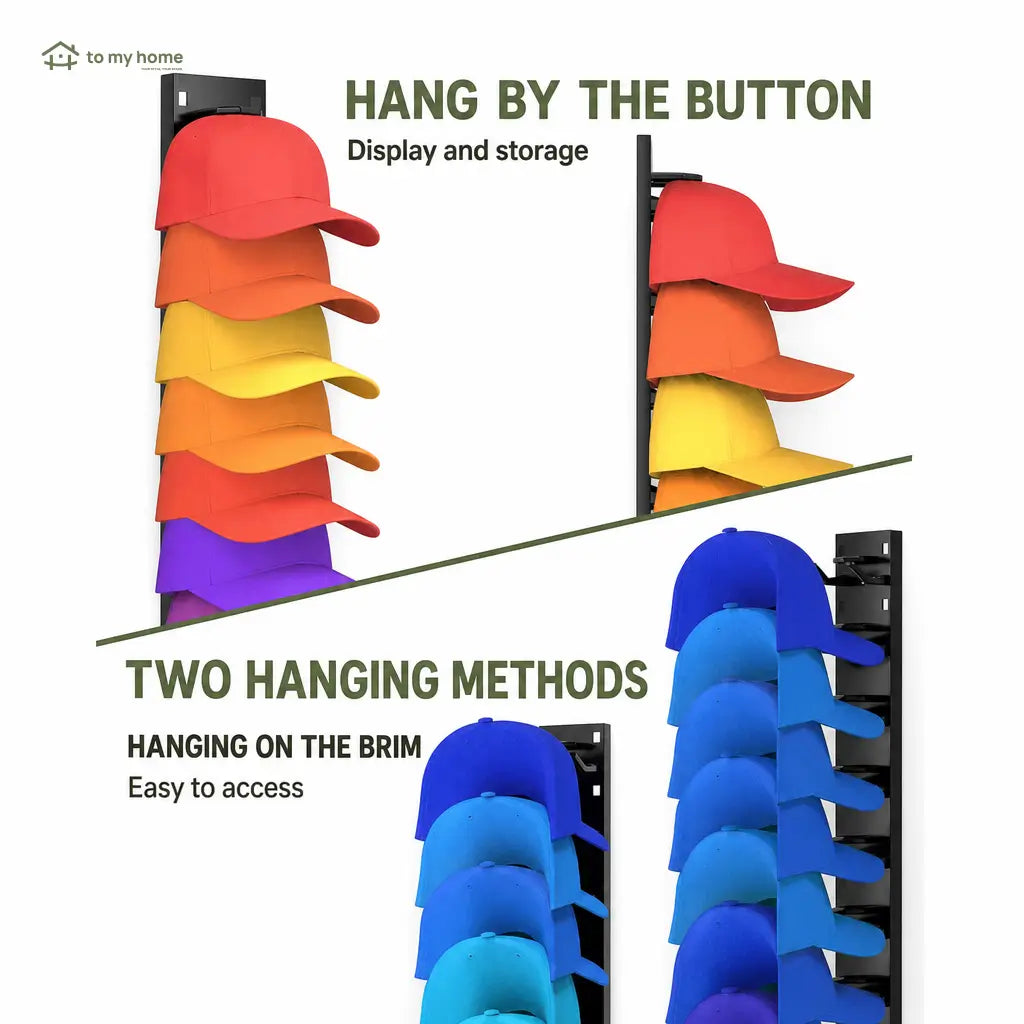 Wall mounted baseball cap organizer, 2-pack adhesive hat rack holding 18 caps for easy access in closets, bedrooms, and wardrobes Tomyhome Global
