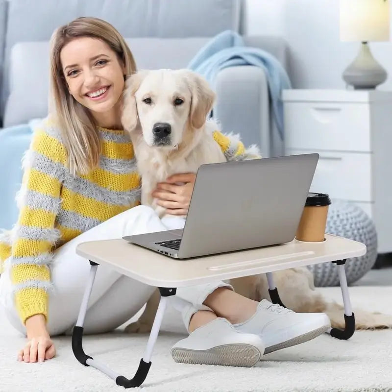 Portable Foldable Laptop Bed Desk with 4 USB Ports Storage Drawer Cup Holder Ergonomic Stand for Working Reading and Eating in Bed or Couch