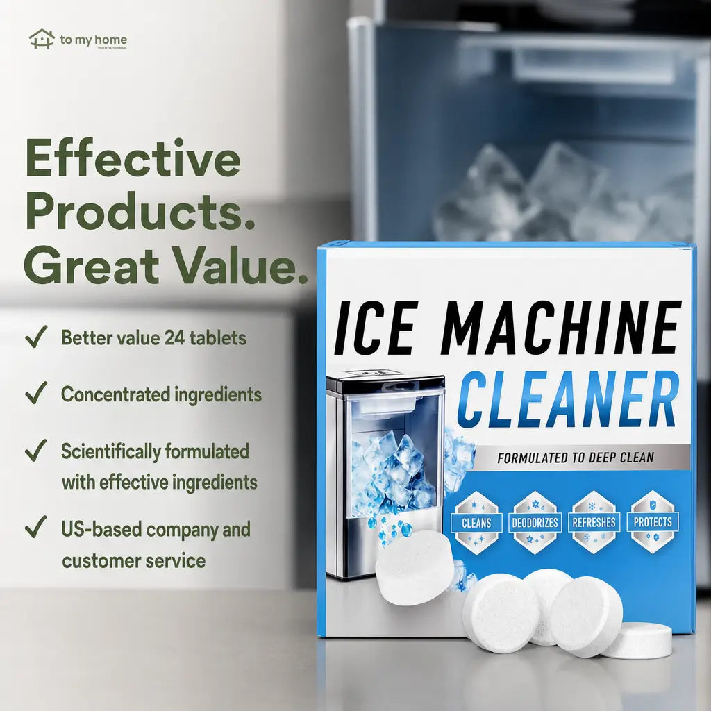 Ice maker cleaner tablets with nickel-safe descaling, 1-year supply for countertop, portable and commercial machines, clearer ice and daily odor control Tomyhome Global