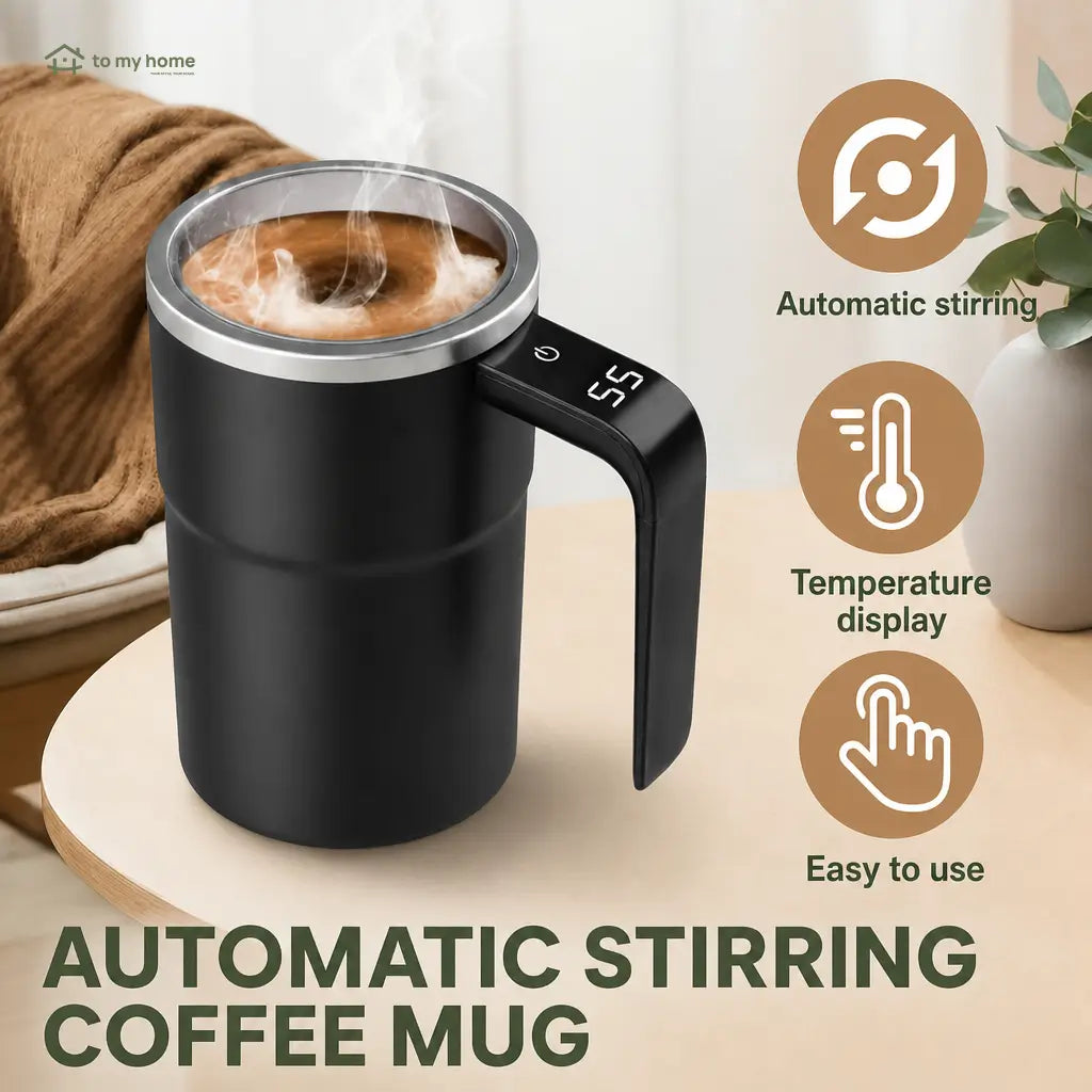 Rechargeable magnetic stirring mug with detachable mixer and LCD thermometer for smooth coffee, cocoa, protein shakes, and everyday office or travel drinks Tomyhome Global