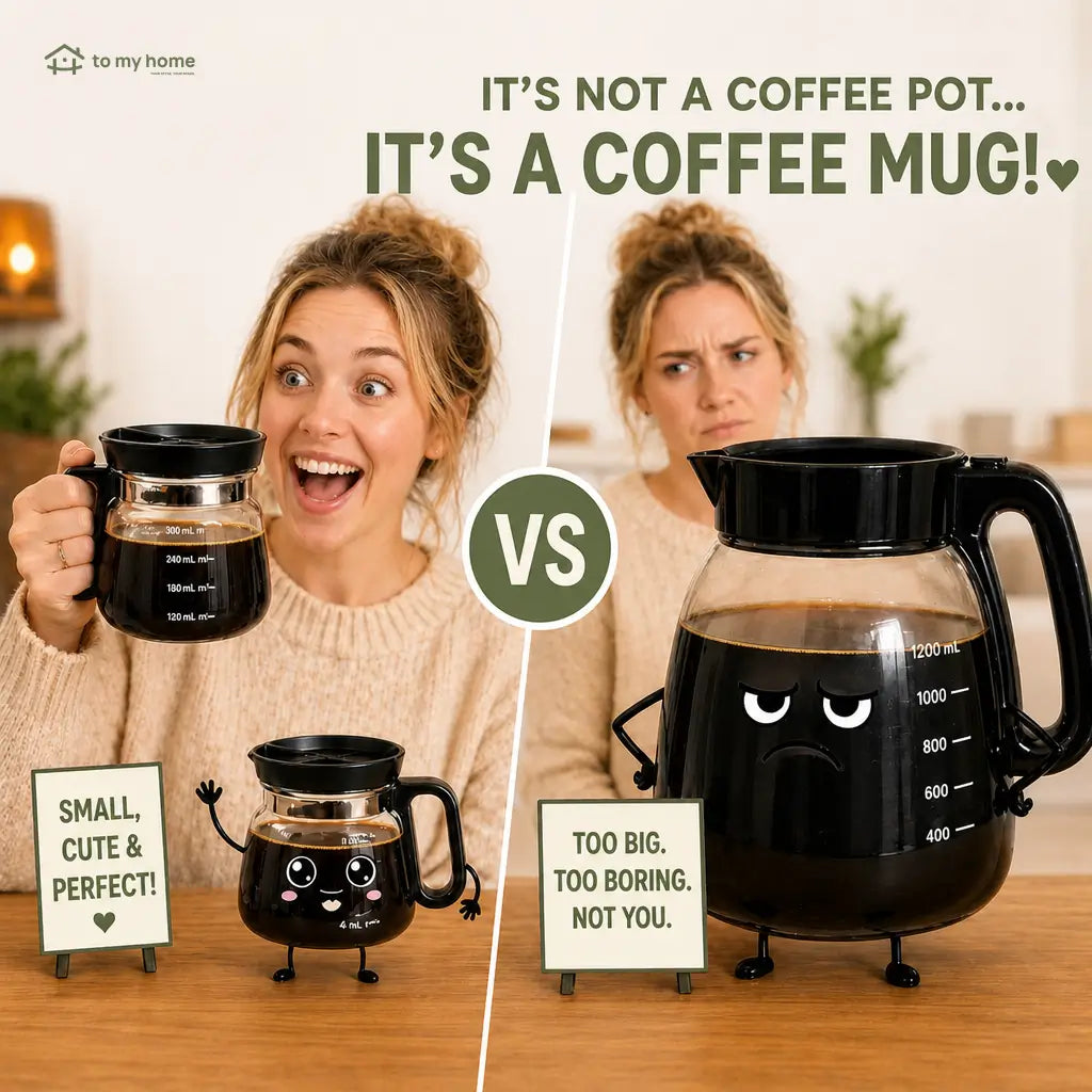 Compact glass coffee pot mug with sip lid, 473 ml (16 oz) novelty drinkware for coffee lovers, office desks and fun gifts Tomyhome Global