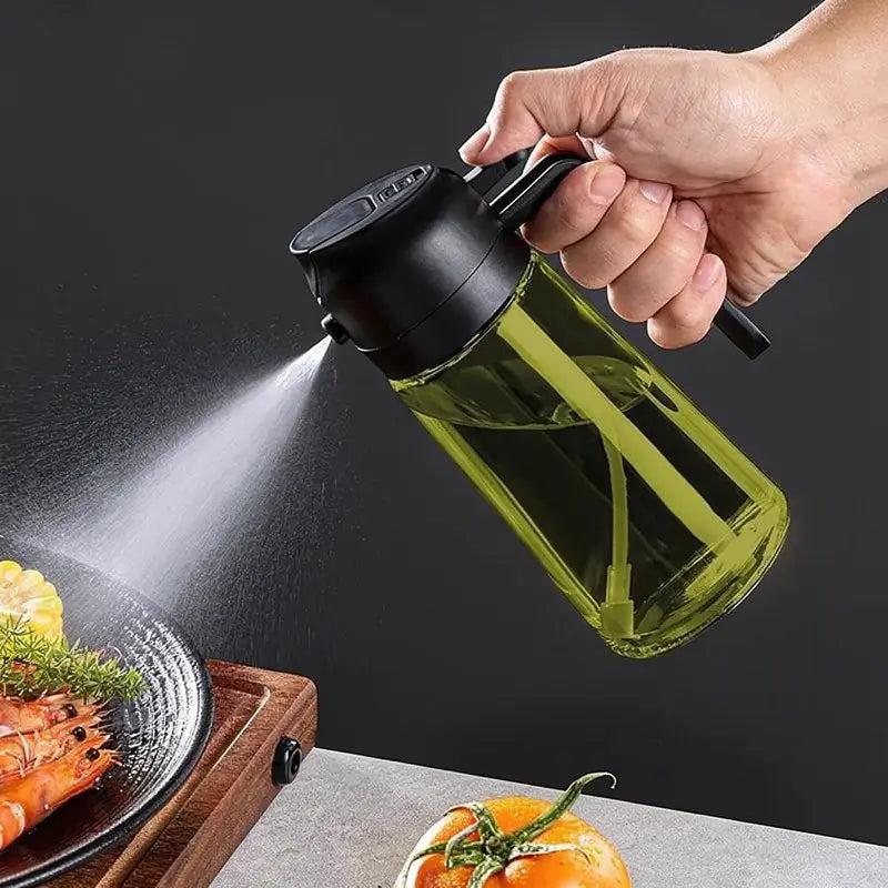 2-Pack 2-in-1 Oil Sprayer for Cooking 470ml Light-Blocking Glass Olive Oil Dispenser Bottle for Kitchen Food-Grade Mister for Air Fryer BBQ and Salads