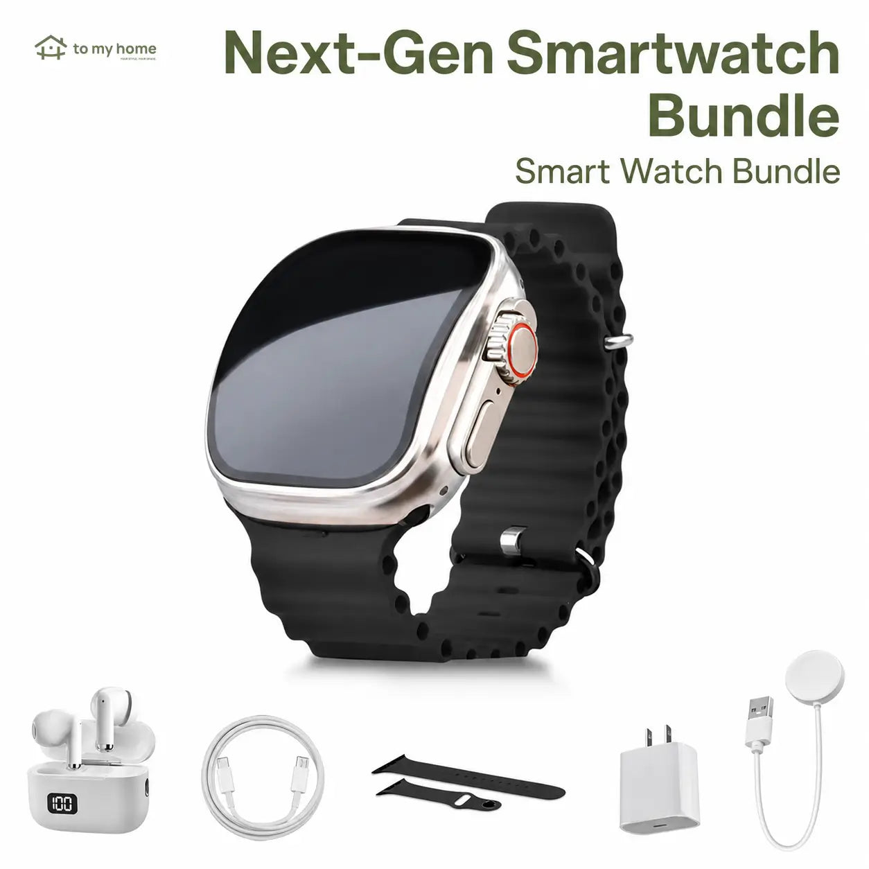 Portable 6-in-1 smartwatch kit with Bluetooth earbuds, 20W fast charger, Type-C cable and magnetic charging for everyday connectivity on the go Tomyhome Global