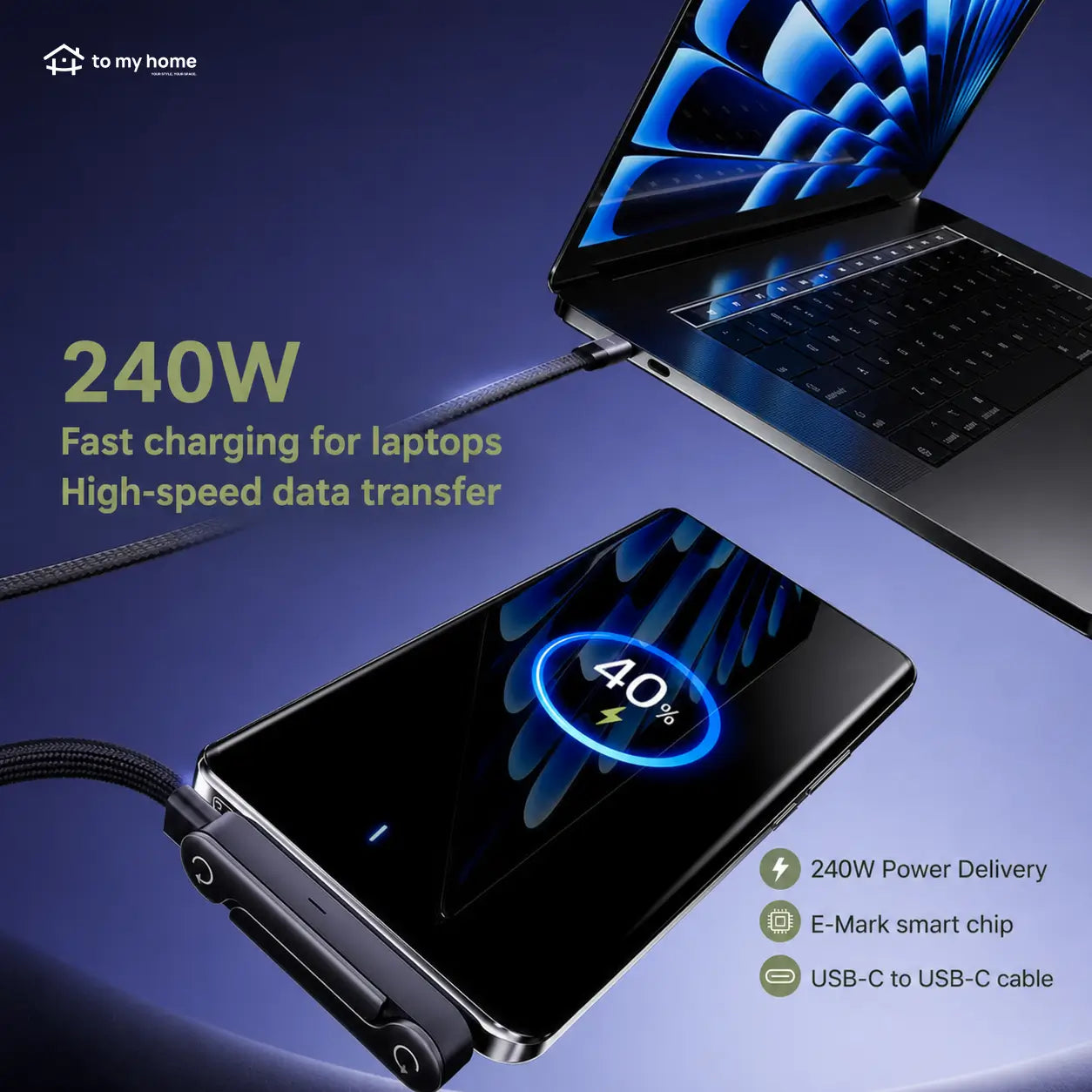 USB-C charging cable with 240W fast charging and hidden phone stand for phones, tablets, and laptops during gaming, office, travel days Tomyhome Global