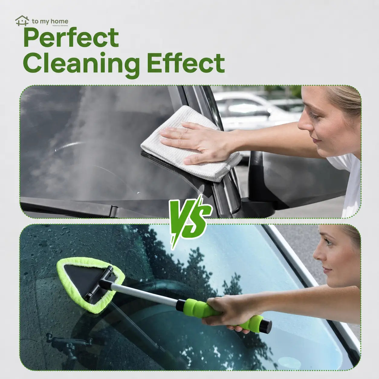 Extendable Windshield Cleaning Tool with 180° Swivel Head and 4 Reusable Microfiber Pads for Interior and Exterior Cars, Trucks, SUVs, and RVs Tomyhome Global