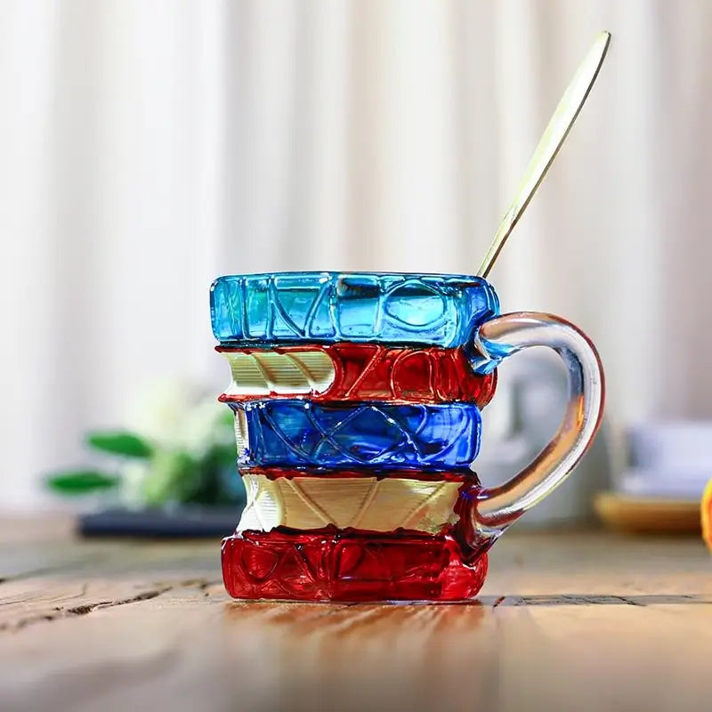 3D Stacked Book Coffee Mug Ceramic Literature Lover Cup Creative Library Style Porcelain Tea Mug Christmas Gift for Bookworms Home Office Decor