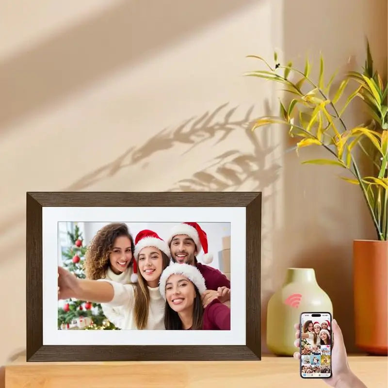 25.6 cm Digital Photo Frame Wood Finish 32GB Memory Home Office Decor Easy Setup Gift for Holiday Birthdays Anniversaries and Family Special Moments