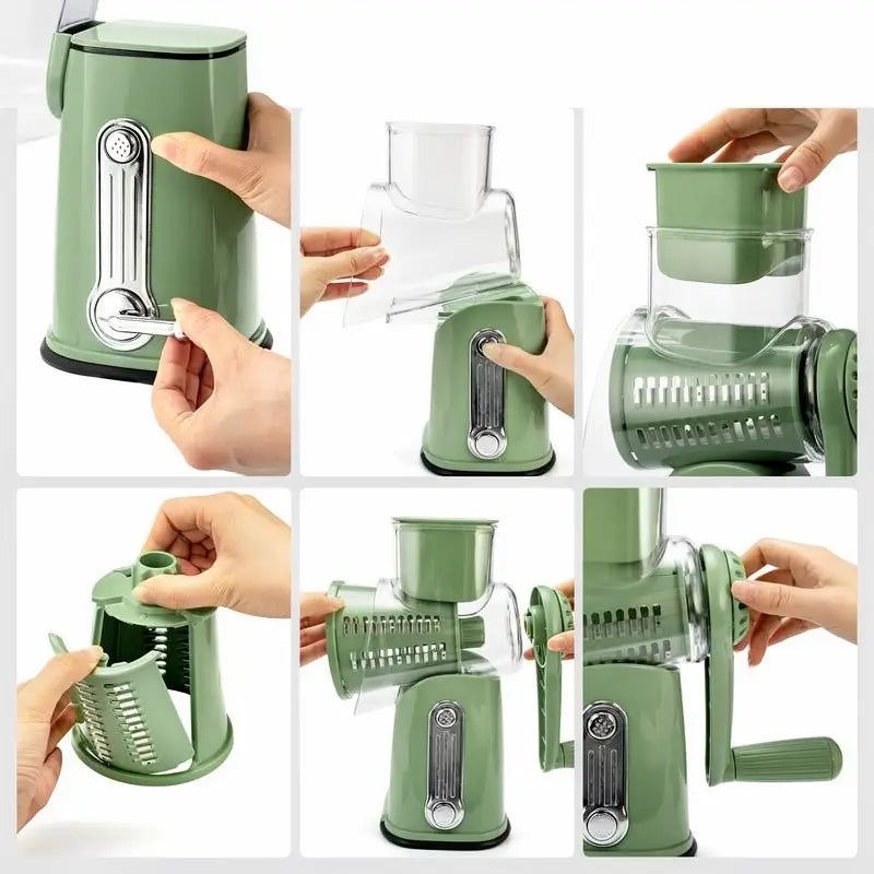 Manual Rotary Cheese Grater with Handle 5 Stainless Steel Blades Suction Base Vegetable Slicer Dicer Nut Grinder Home Kitchen Gadget Tool