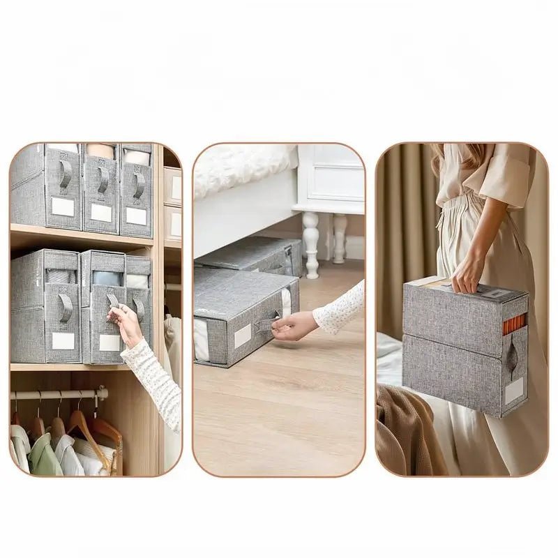 4 Pack Foldable Bed Sheet Organizers for Linen Closet Dustproof Bedding Storage Boxes with Clear Window for Blankets and Sheet Sets Home Storage