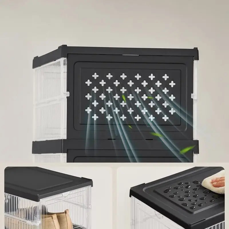 Foldable Stackable Shoe Boxes Clear Plastic Storage for Large Footwear up to 31 cm High-Quality PP Material Space-Saving Design Portable Organizer