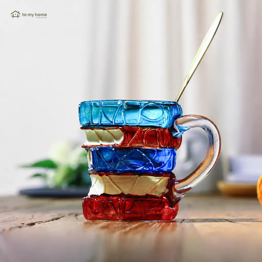 Stackable book-shaped ceramic mug with colorful 3D artwork, heat-resistant handle, reusable coffee cup creative gift for readers at home or office Tomyhome Global