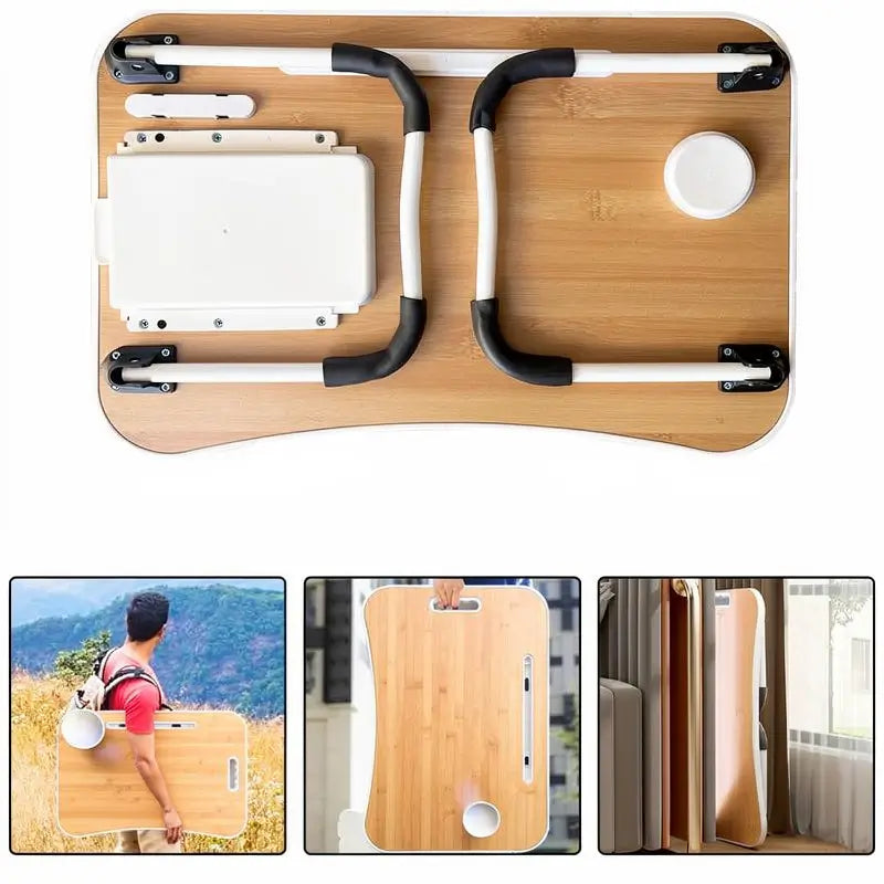 Portable Foldable Laptop Bed Desk with 4 USB Ports Storage Drawer Cup Holder Ergonomic Stand for Working Reading and Eating in Bed or Couch