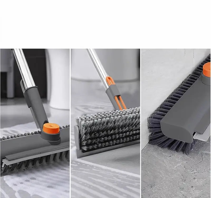 3-in-1 Floor Scrub Brush with Long Handle Heavy-Duty Stiff Bristles and Scraper for Cleaning Bathroom Shower Patio Garage Kitchen Wall and Tile Deck
