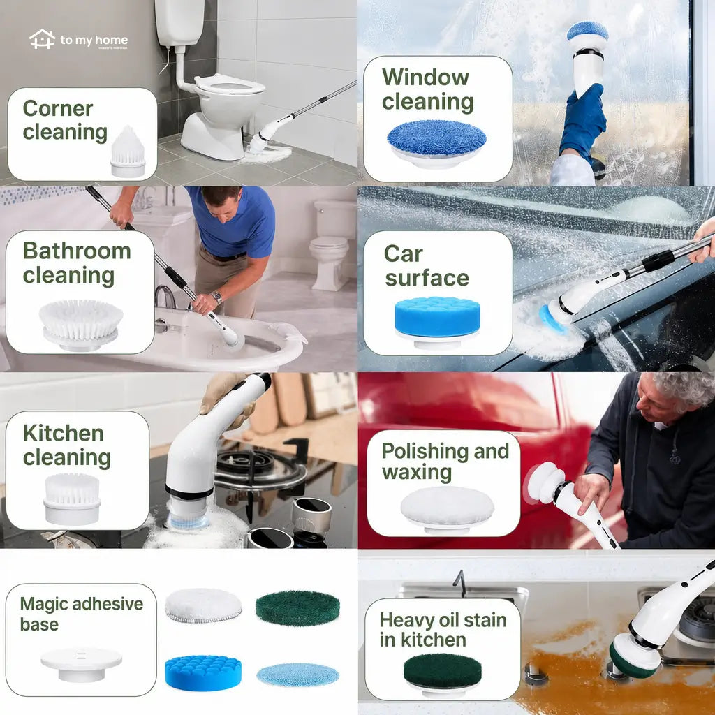 Waterproof Cordless Power Scrubber with Adjustable Extension Handle and Replaceable Brush Heads for Bathtubs, Tiles, Windows and Everyday Deep Cleaning Tomyhome Global