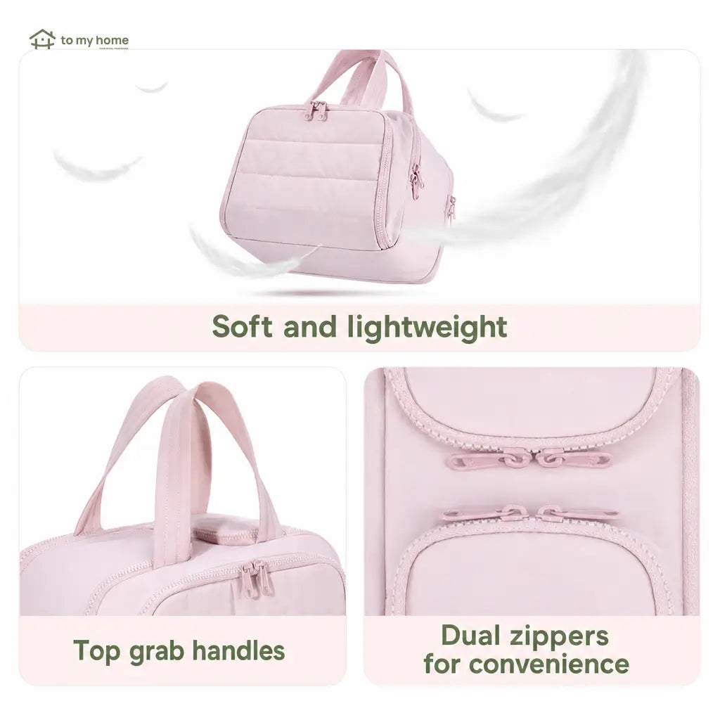 Puffy 4-in-1 travel toiletry bag with waterproof compartments and handles for cosmetics, toiletries, and suitcase organization on weekend getaways and longer trips Tomyhome Global