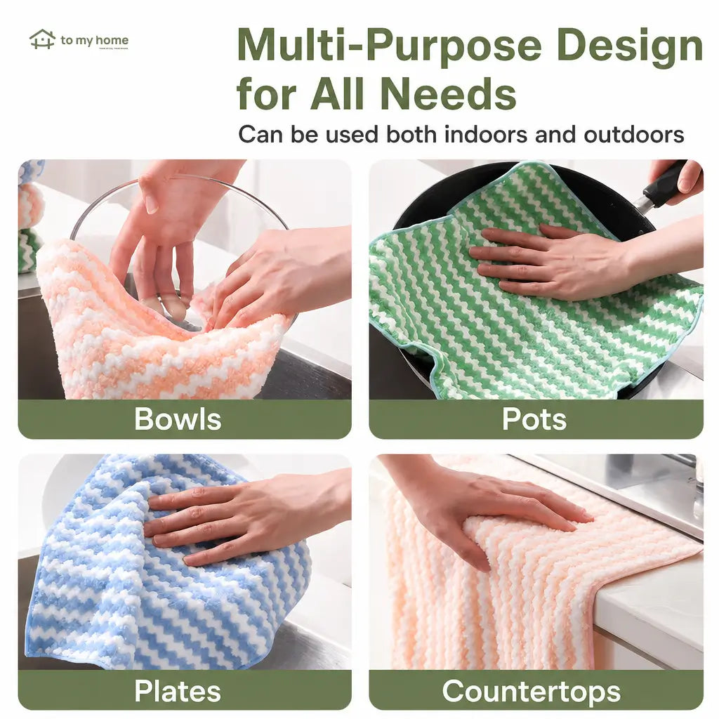 Microfiber cleaning cloths, 10-pack absorbent streak-free towels for dish drying, kitchen washing, striped lint-free everyday chores Tomyhome Global