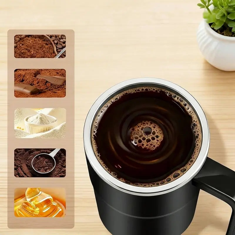 Rechargeable Electric Self-Stirring Coffee Mug Automatic Magnetic Mixing Cup with LCD Thermometer for Milk Tea Cocoa Office Home Travel Kitchen Tool Gadget