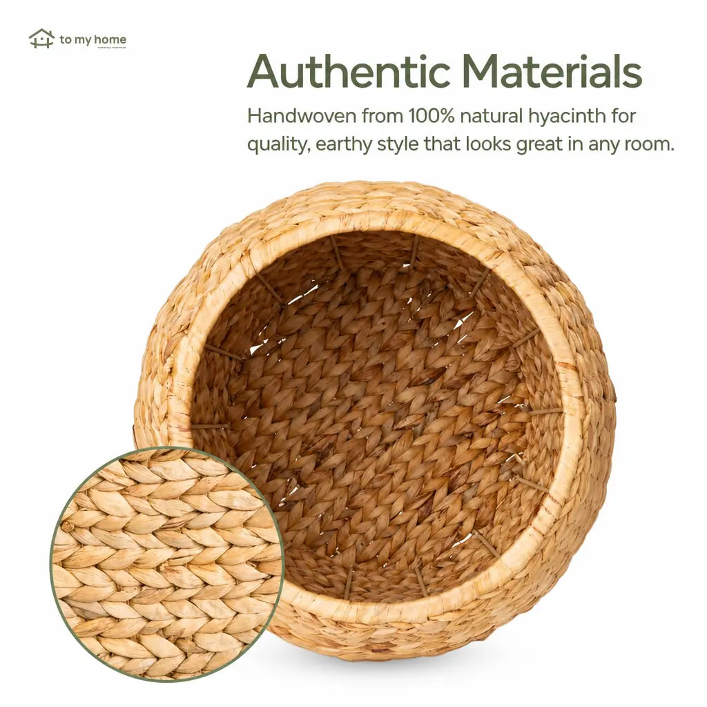 Handwoven water hyacinth storage basket with lid and metal frame for blankets, toys, laundry, and living room organization in any home Tomyhome Global