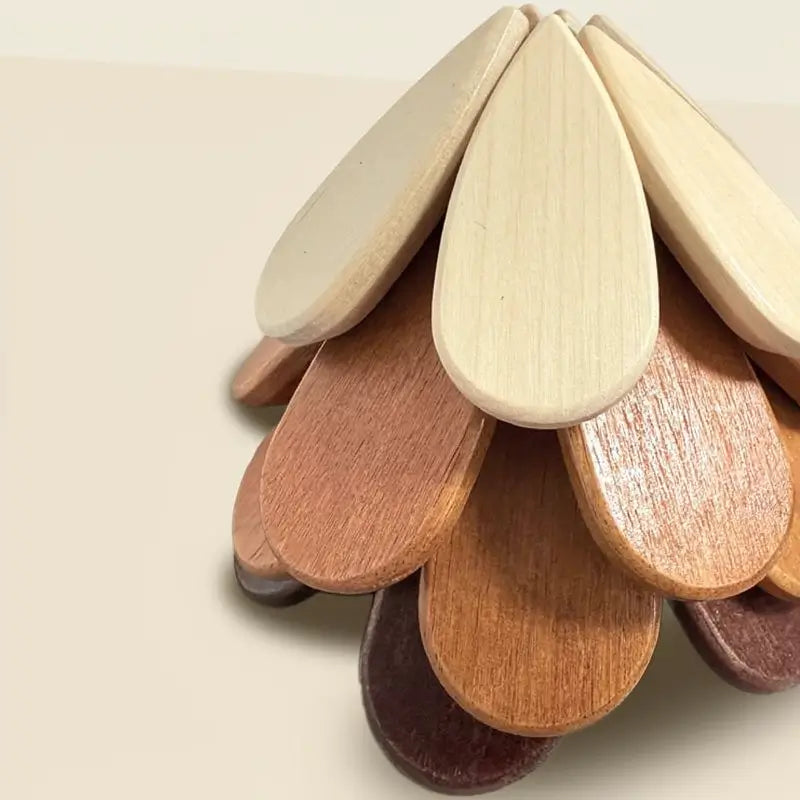 Heat Resistant Foldable Wooden Tree Trivet Set with 4 Coasters and 1 Stand for Hot Dishes Pots Bowls Teapots Solid Wood Kitchen Tableware Gift